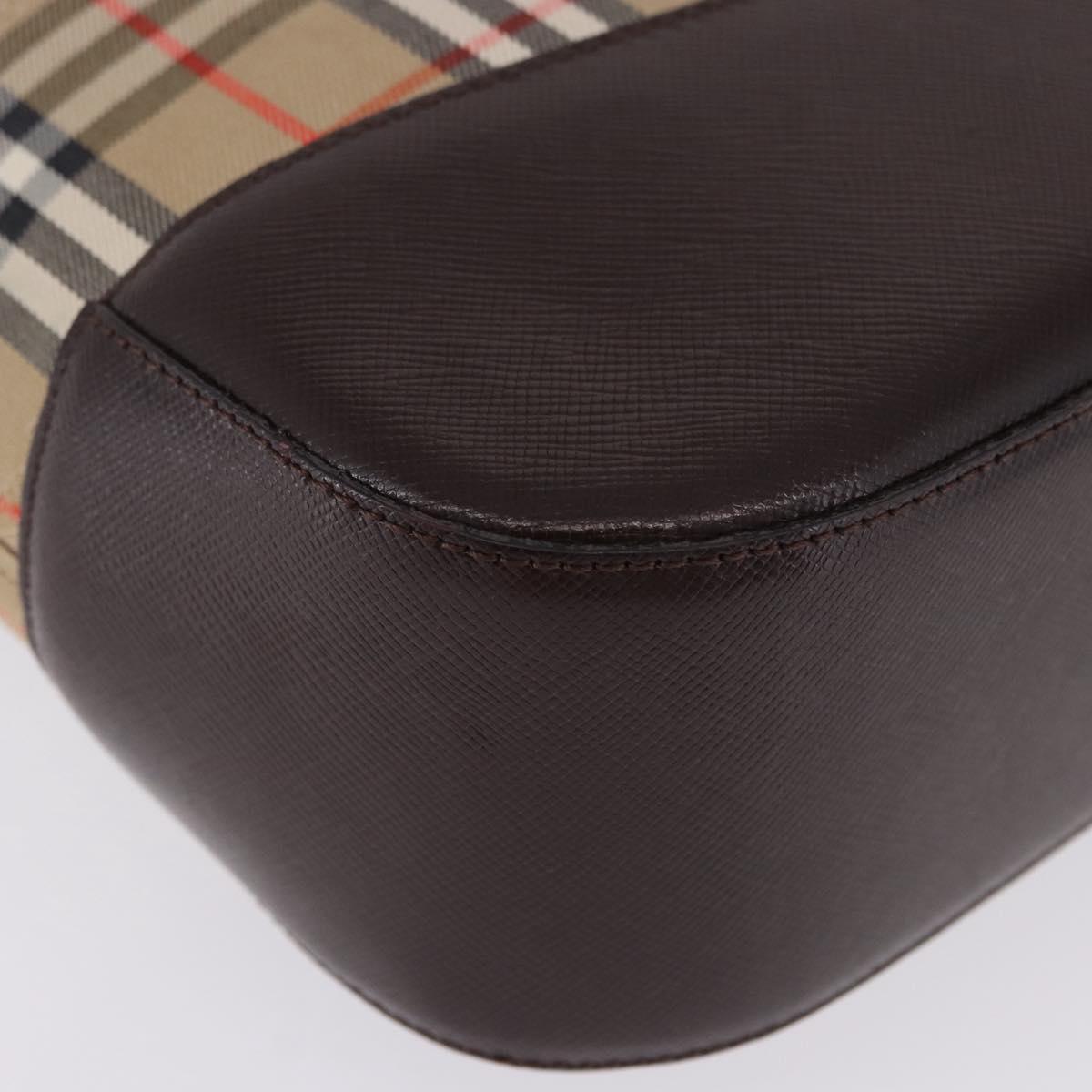 BURBERRY Nova Check Hand Bag Canvas Beige Gold Auth 196649A