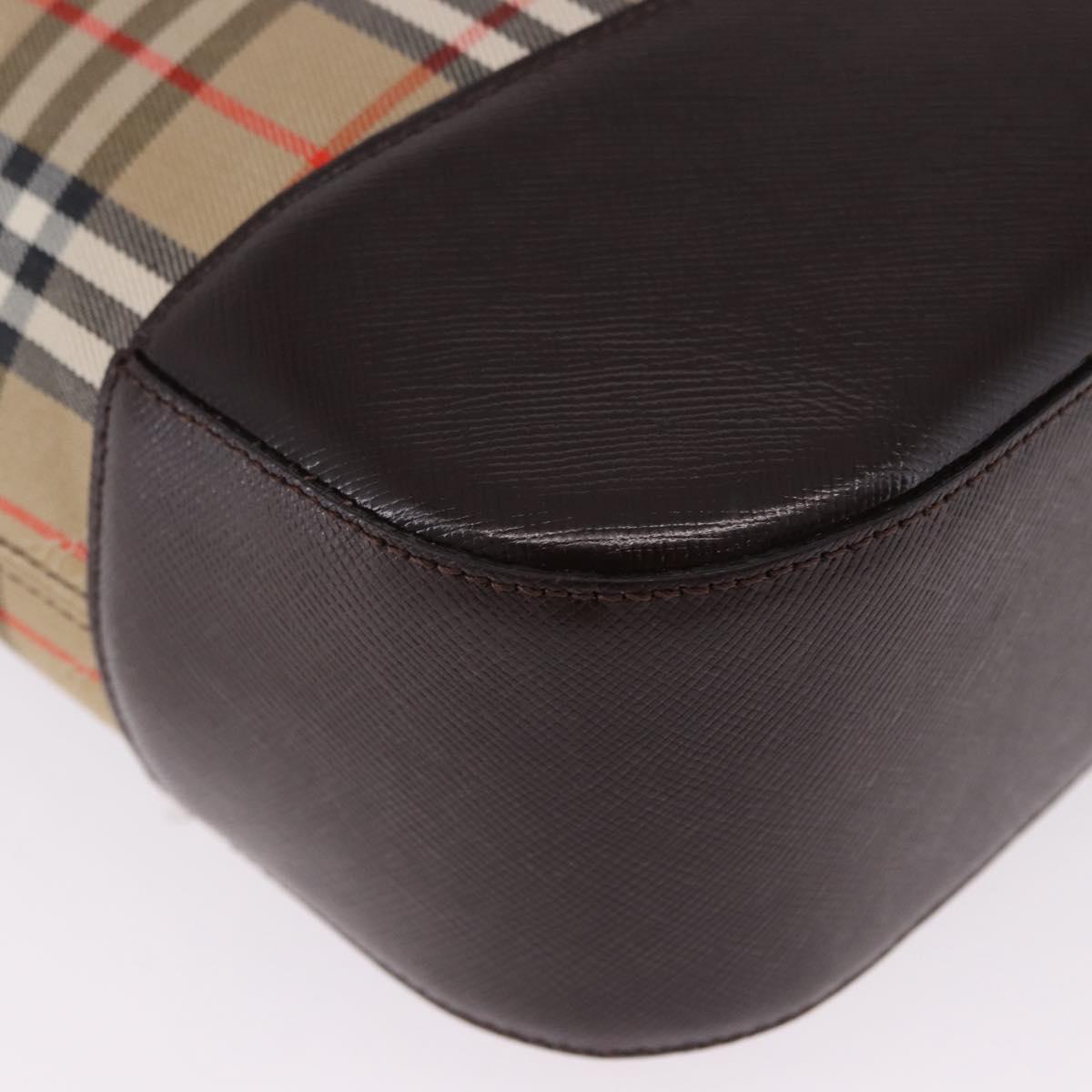 BURBERRY Nova Check Hand Bag Canvas Beige Gold Auth 196649A