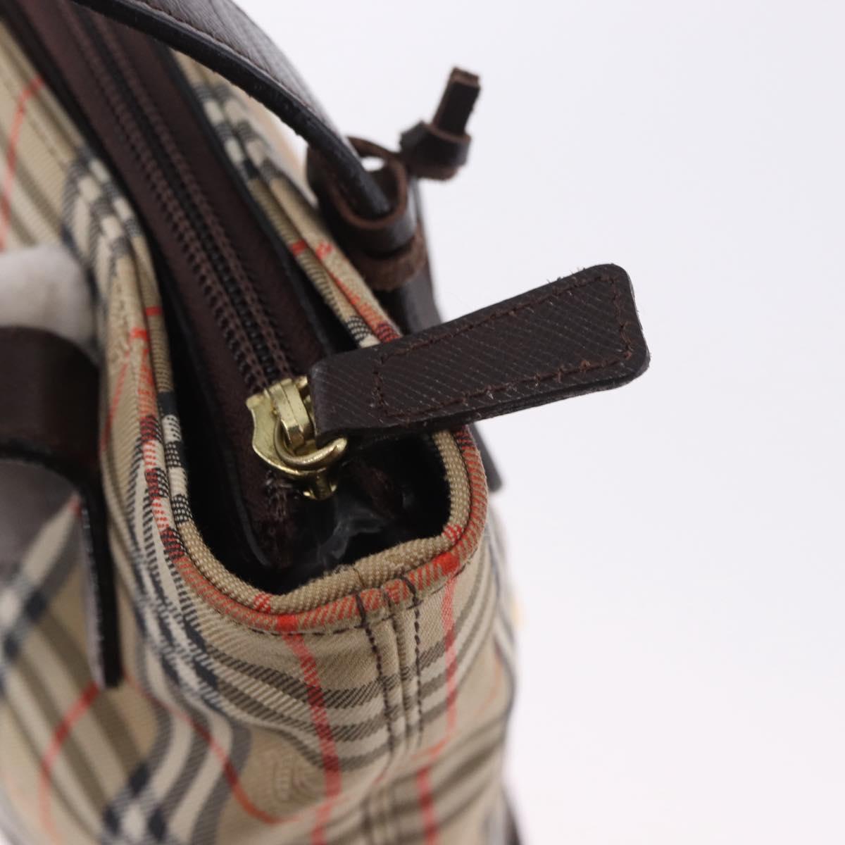 BURBERRY Nova Check Hand Bag Canvas Beige Gold Auth 196649A