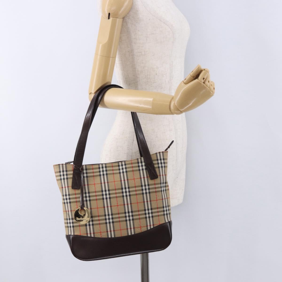 BURBERRY Nova Check Hand Bag Canvas Beige Gold Auth 196649A
