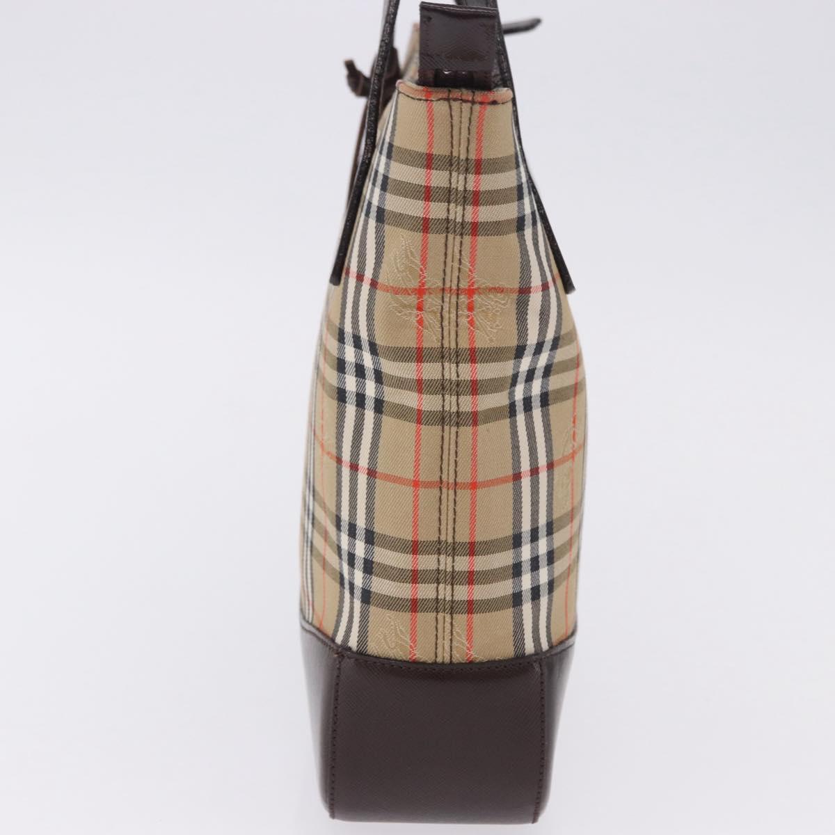 BURBERRY Nova Check Hand Bag Canvas Beige Gold Auth 196649A