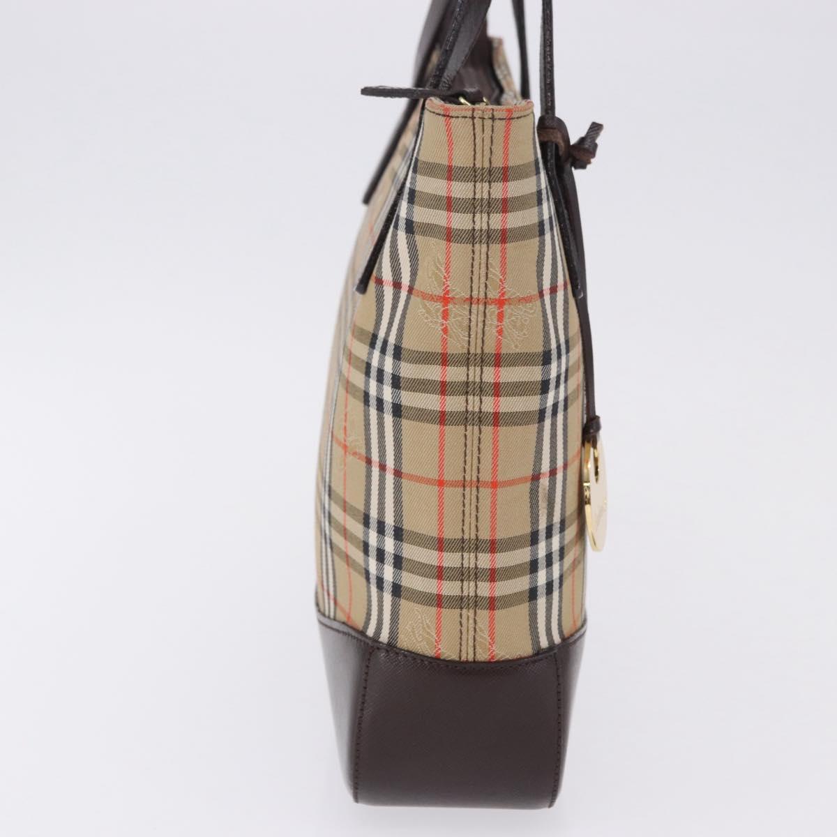 BURBERRY Nova Check Hand Bag Canvas Beige Gold Auth 196649A