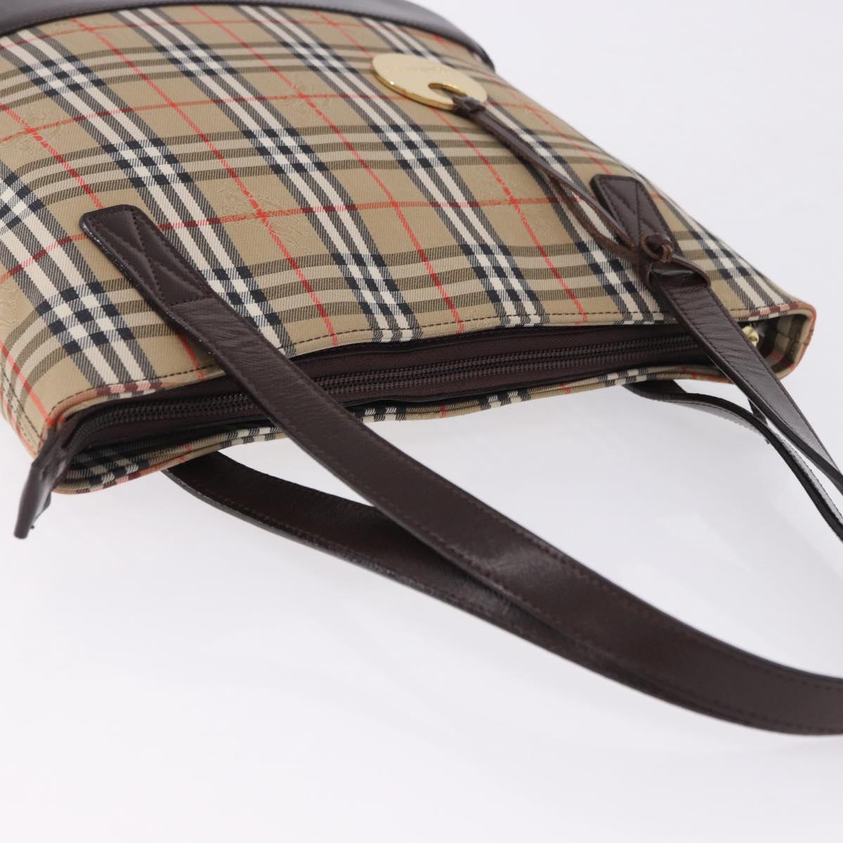 BURBERRY Nova Check Hand Bag Canvas Beige Gold Auth 196649A