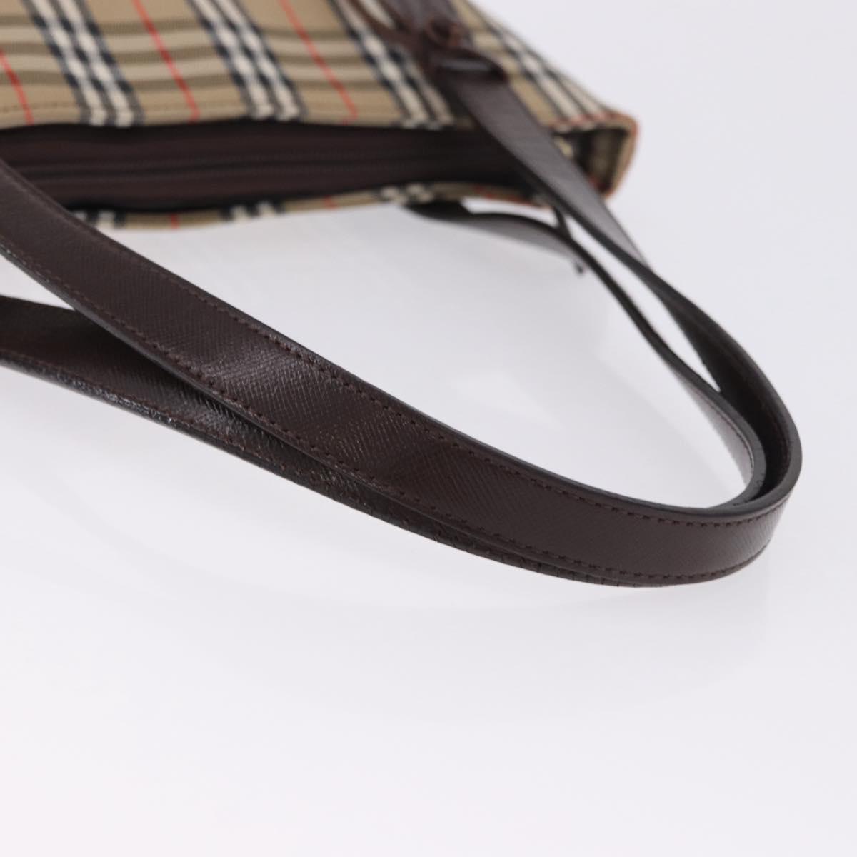 BURBERRY Nova Check Hand Bag Canvas Beige Gold Auth 196649A