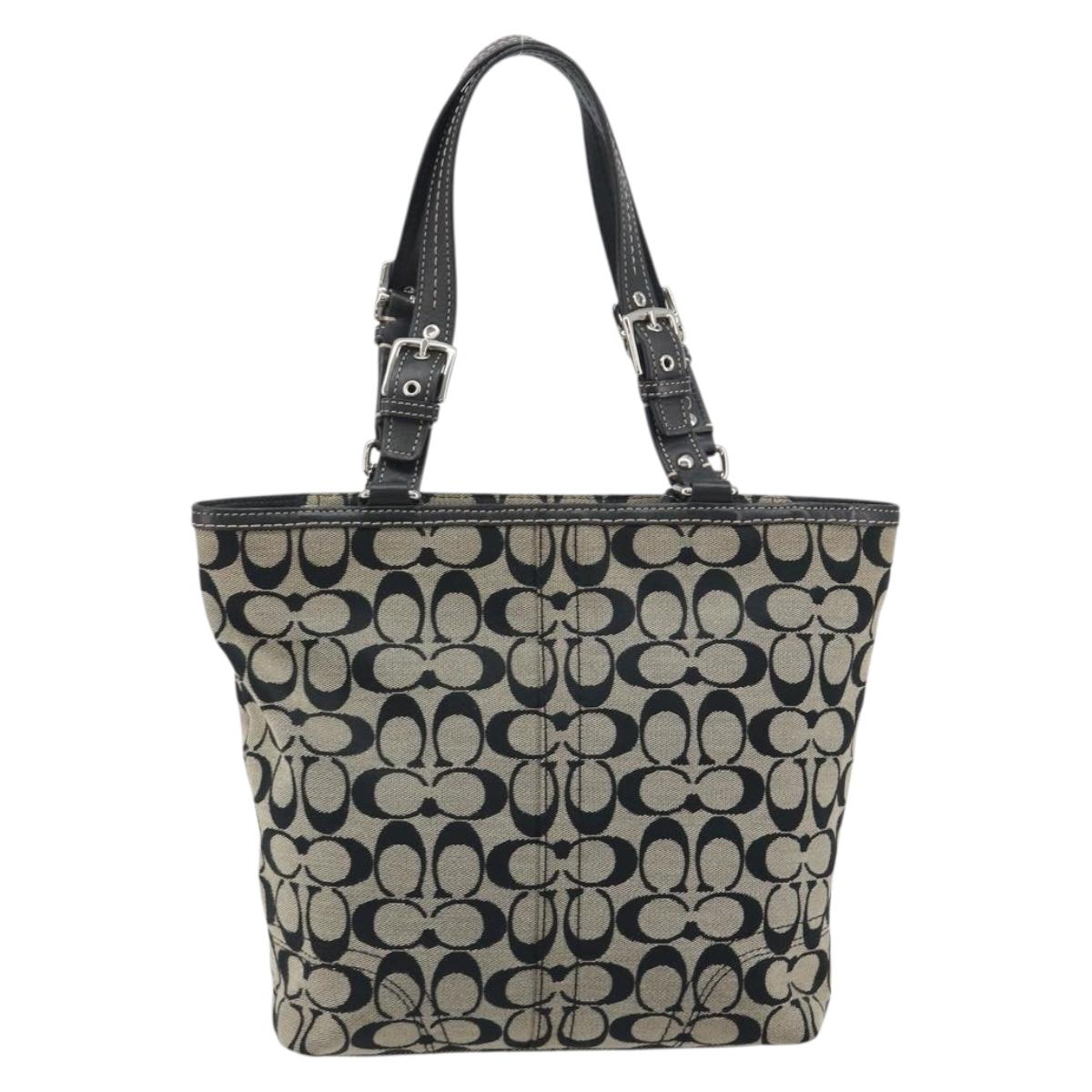 Coach Hand Bag Canvas Black Silver Auth 196652A