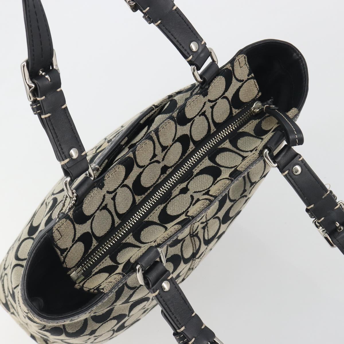 Coach Hand Bag Canvas Black Silver Auth 196652A