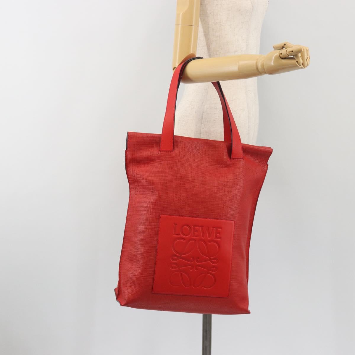 LOEWE Anagram Tote Bag Leather PVC Red Gold Auth 196653A