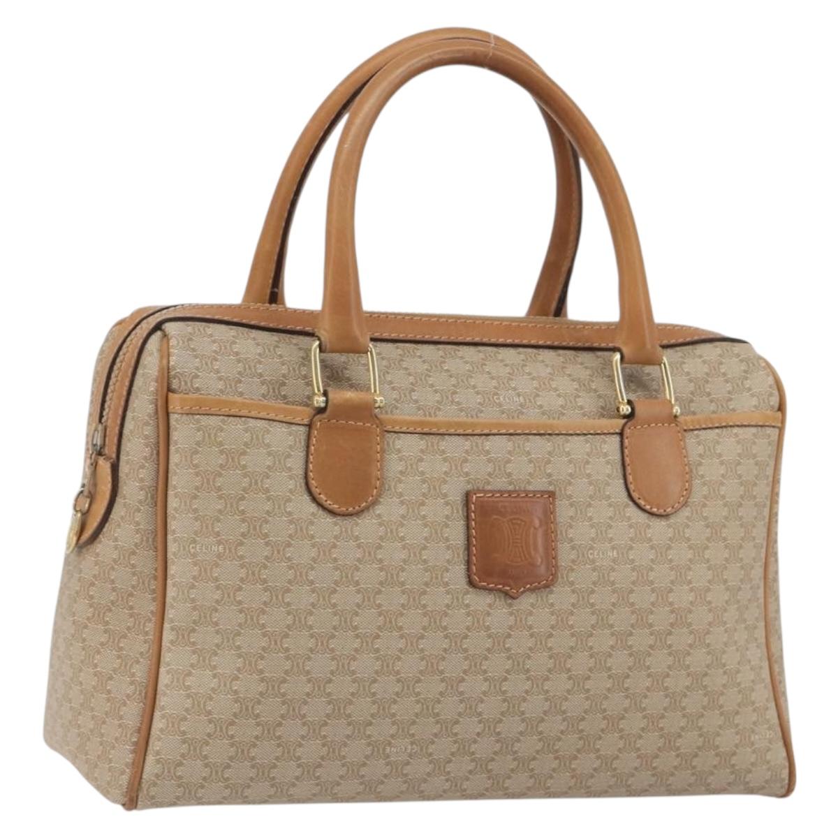 CELINE Macadam Canvas Hand Bag PVC Beige Gold Auth 196656A