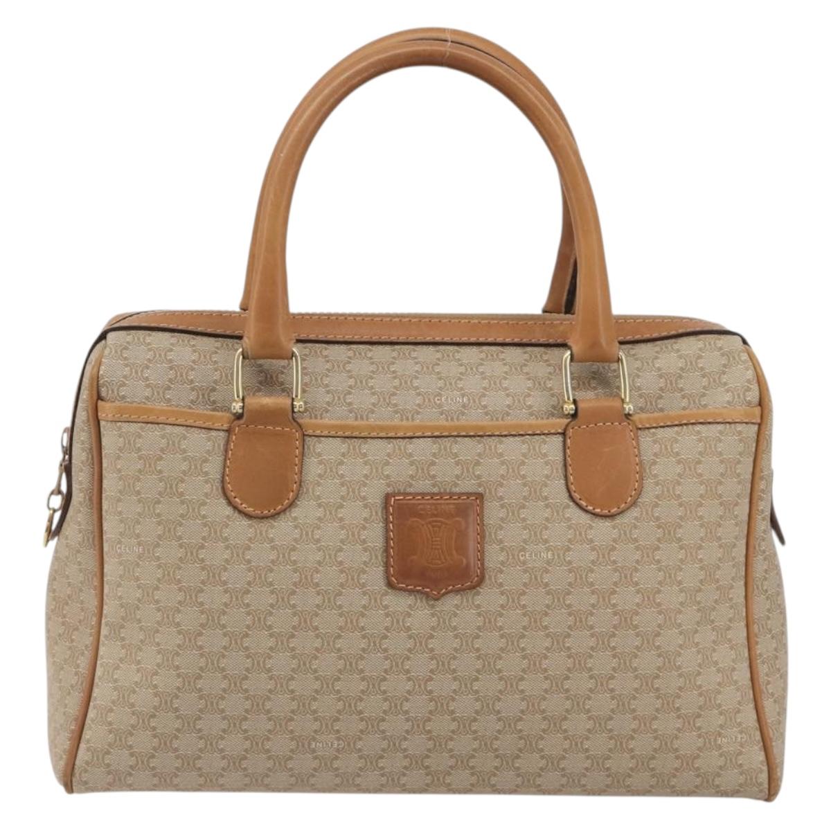 CELINE Macadam Canvas Hand Bag PVC Beige Gold Auth 196656A