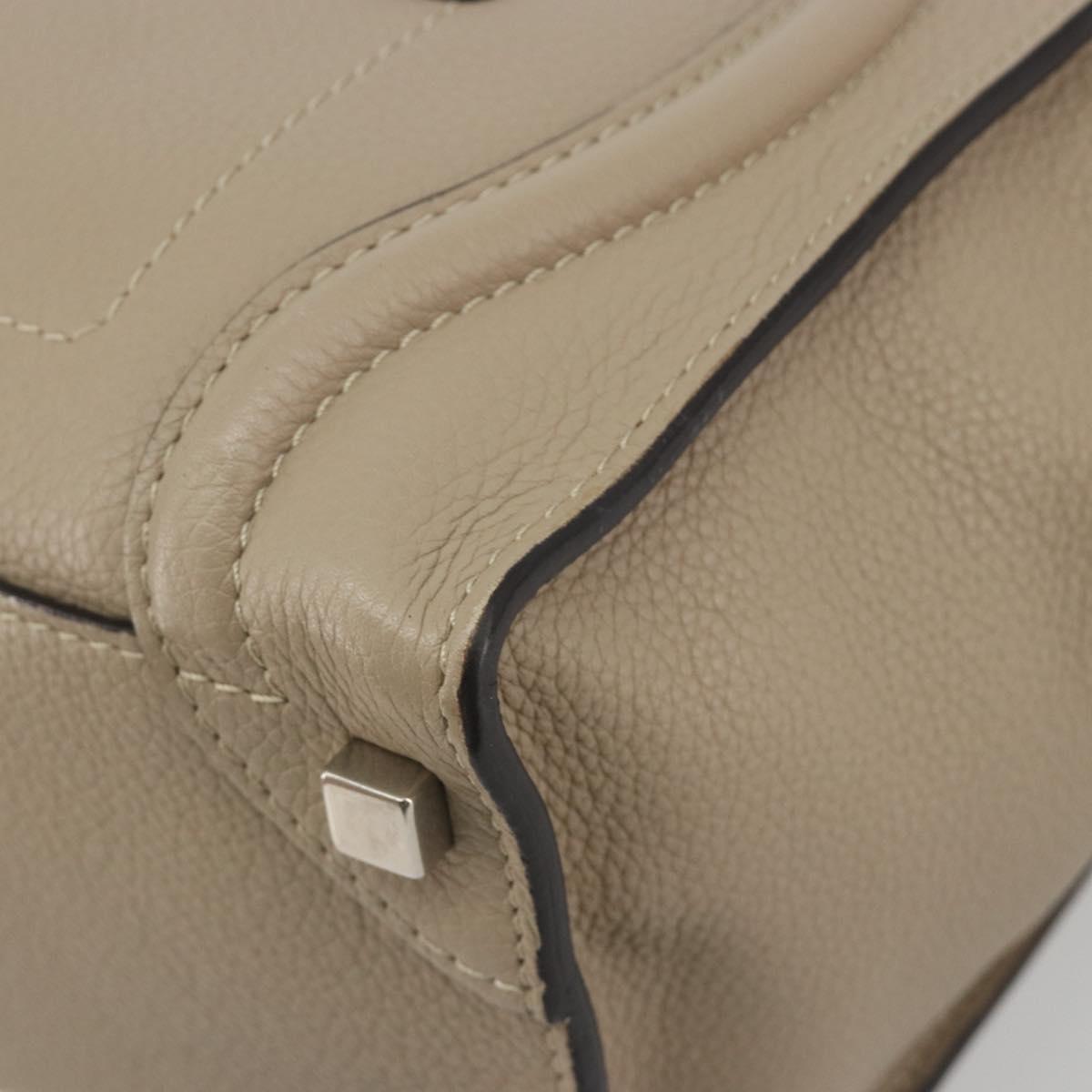 CELINE Luggage Micro Shopper Hand Bag Leather Beige Silver Auth 196658V