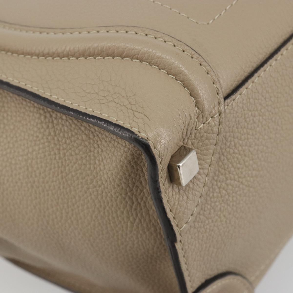 CELINE Luggage Micro Shopper Hand Bag Leather Beige Silver Auth 196658V