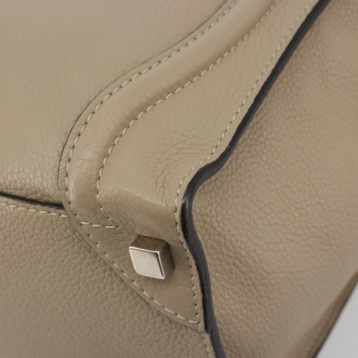 CELINE Luggage Micro Shopper Hand Bag Leather Beige Silver Auth 196658V