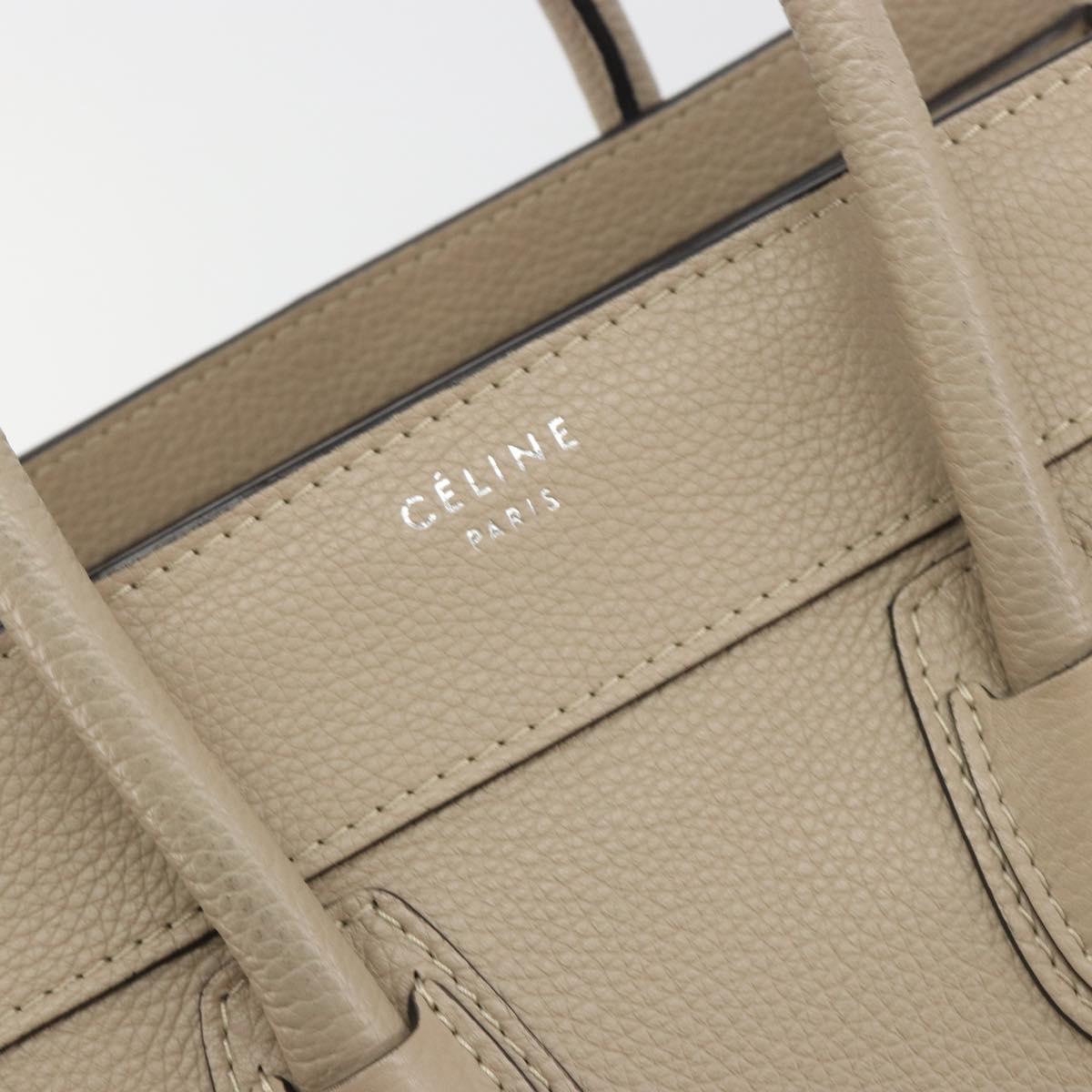 CELINE Luggage Micro Shopper Hand Bag Leather Beige Silver Auth 196658V