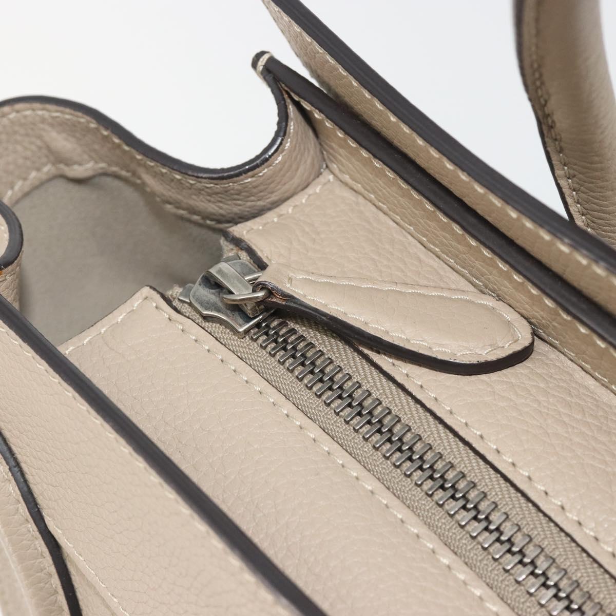 CELINE Luggage Micro Shopper Hand Bag Leather Beige Silver Auth 196658V