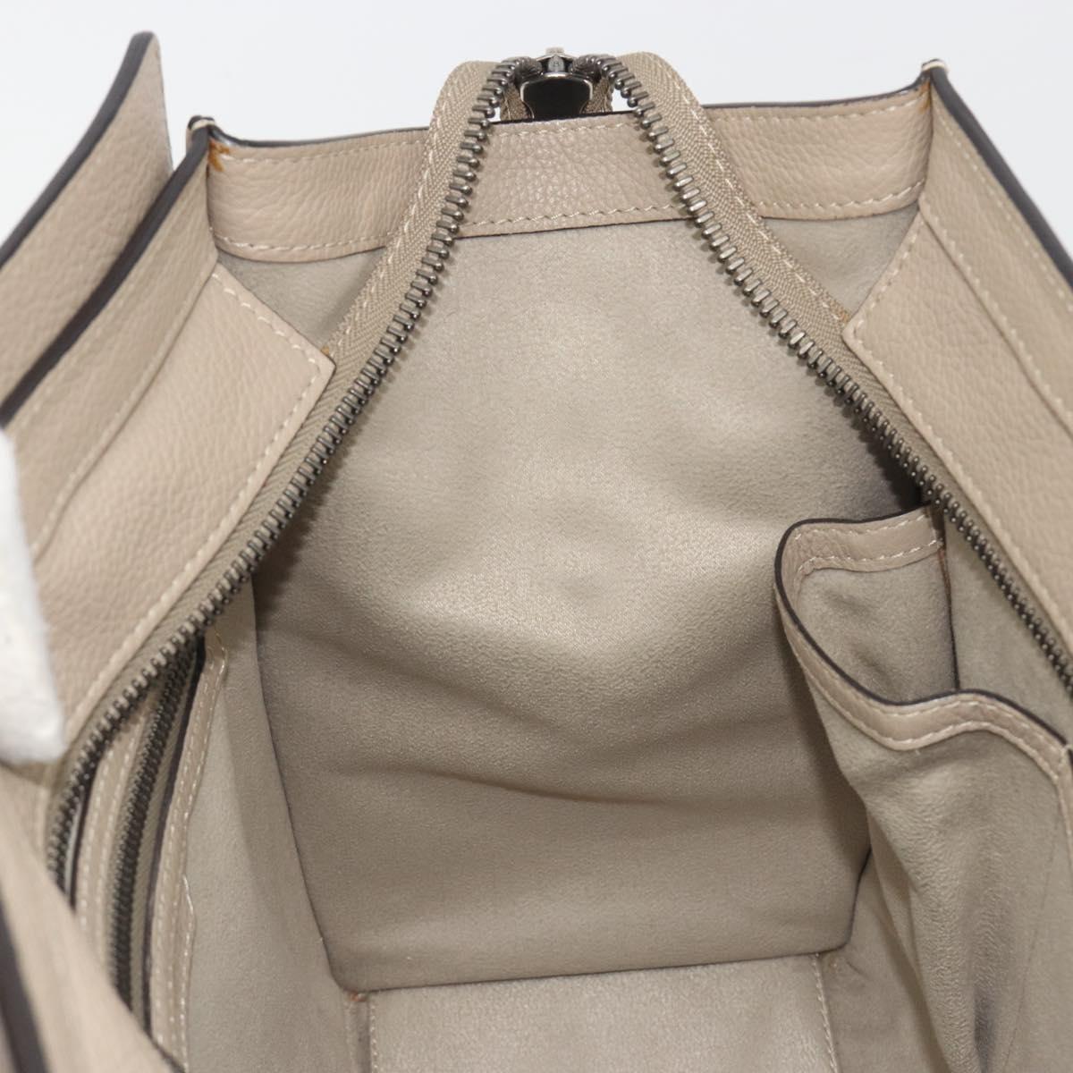 CELINE Luggage Micro Shopper Hand Bag Leather Beige Silver Auth 196658V