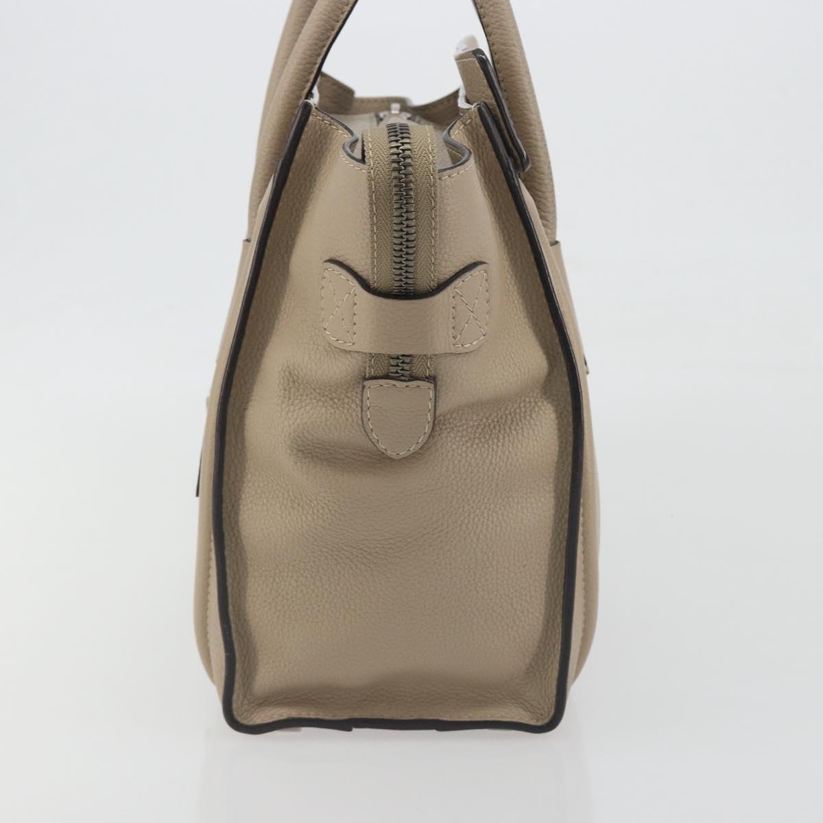 CELINE Luggage Micro Shopper Hand Bag Leather Beige Silver Auth 196658V