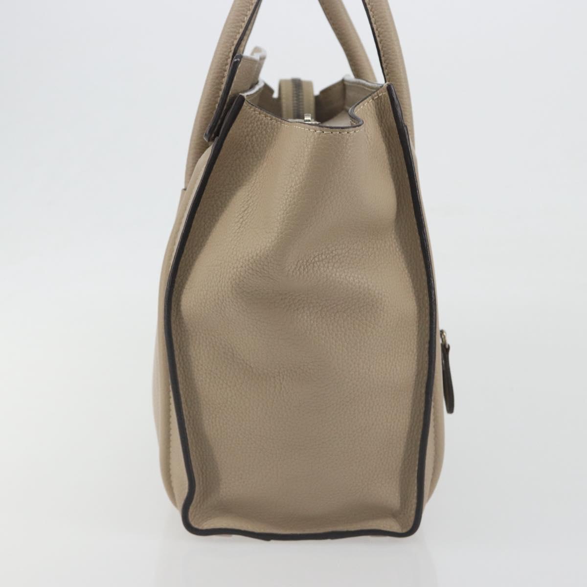 CELINE Luggage Micro Shopper Hand Bag Leather Beige Silver Auth 196658V