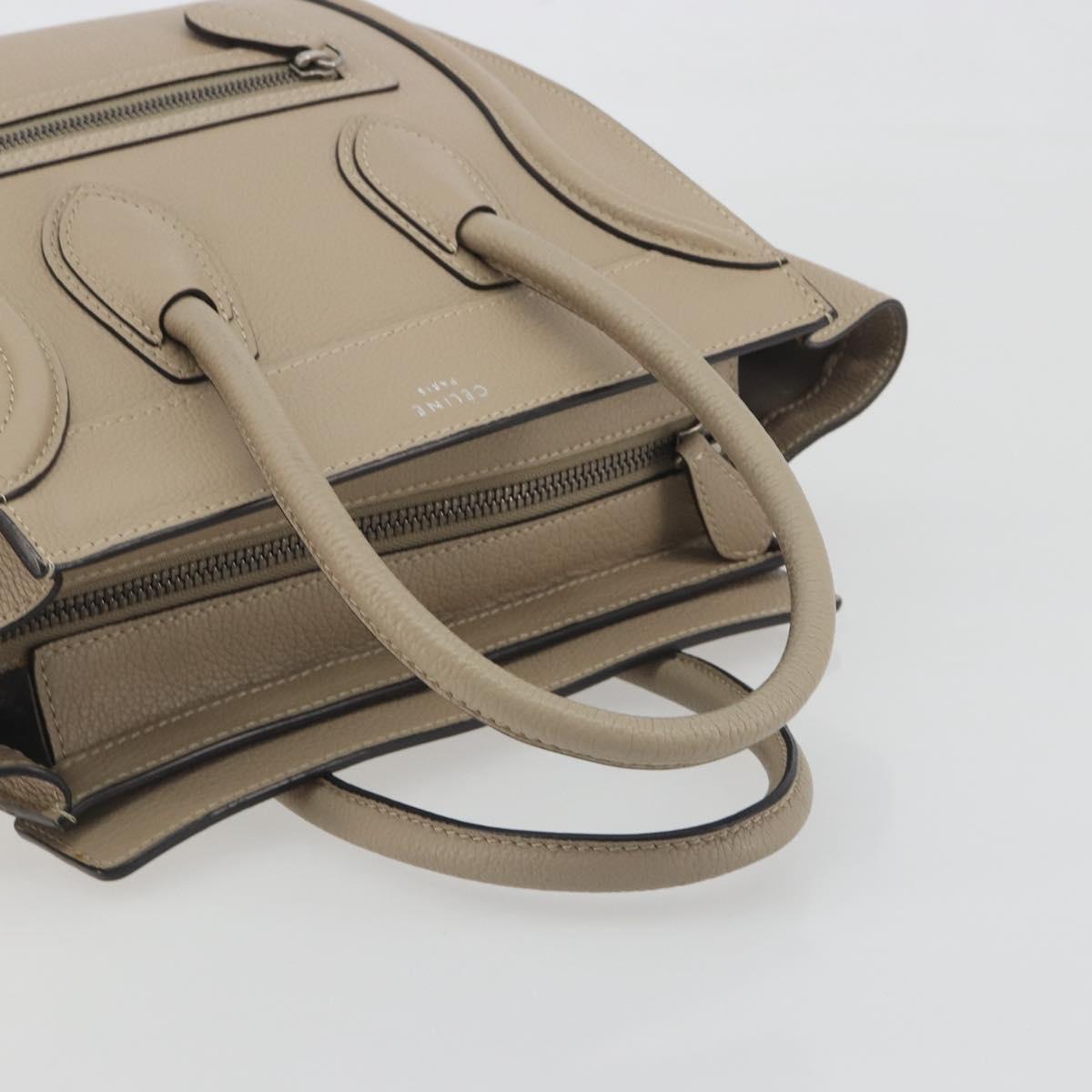 CELINE Luggage Micro Shopper Hand Bag Leather Beige Silver Auth 196658V