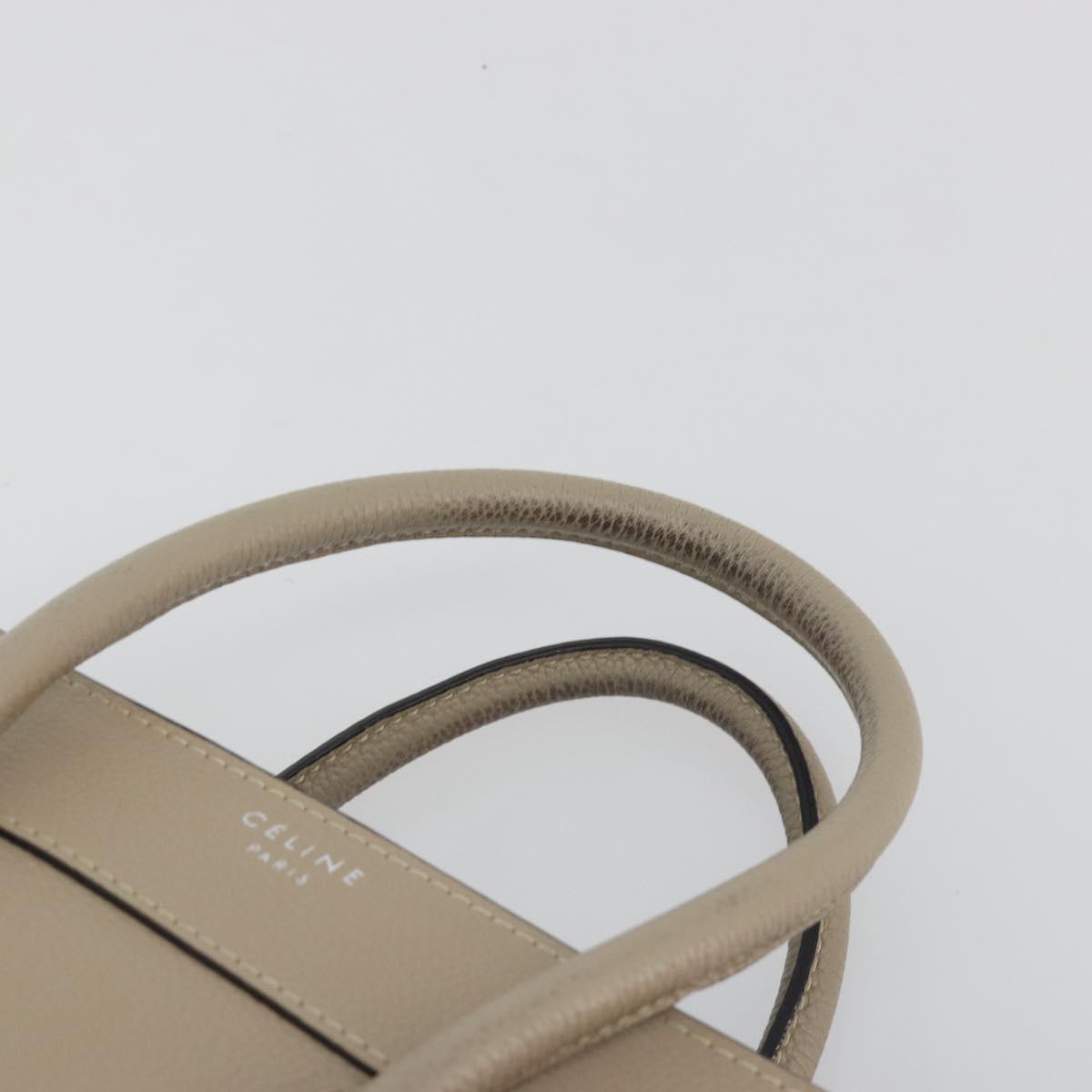 CELINE Luggage Micro Shopper Hand Bag Leather Beige Silver Auth 196658V