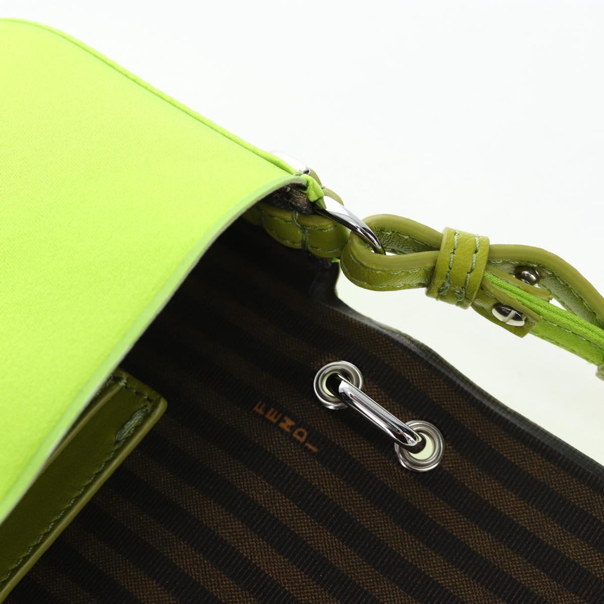 FENDI Phone Pouch Mamma Baguette Pouch Satin Green Silver Auth 196659M