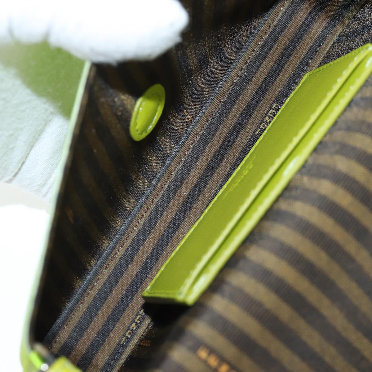 FENDI Phone Pouch Mamma Baguette Pouch Satin Green Silver Auth 196659M