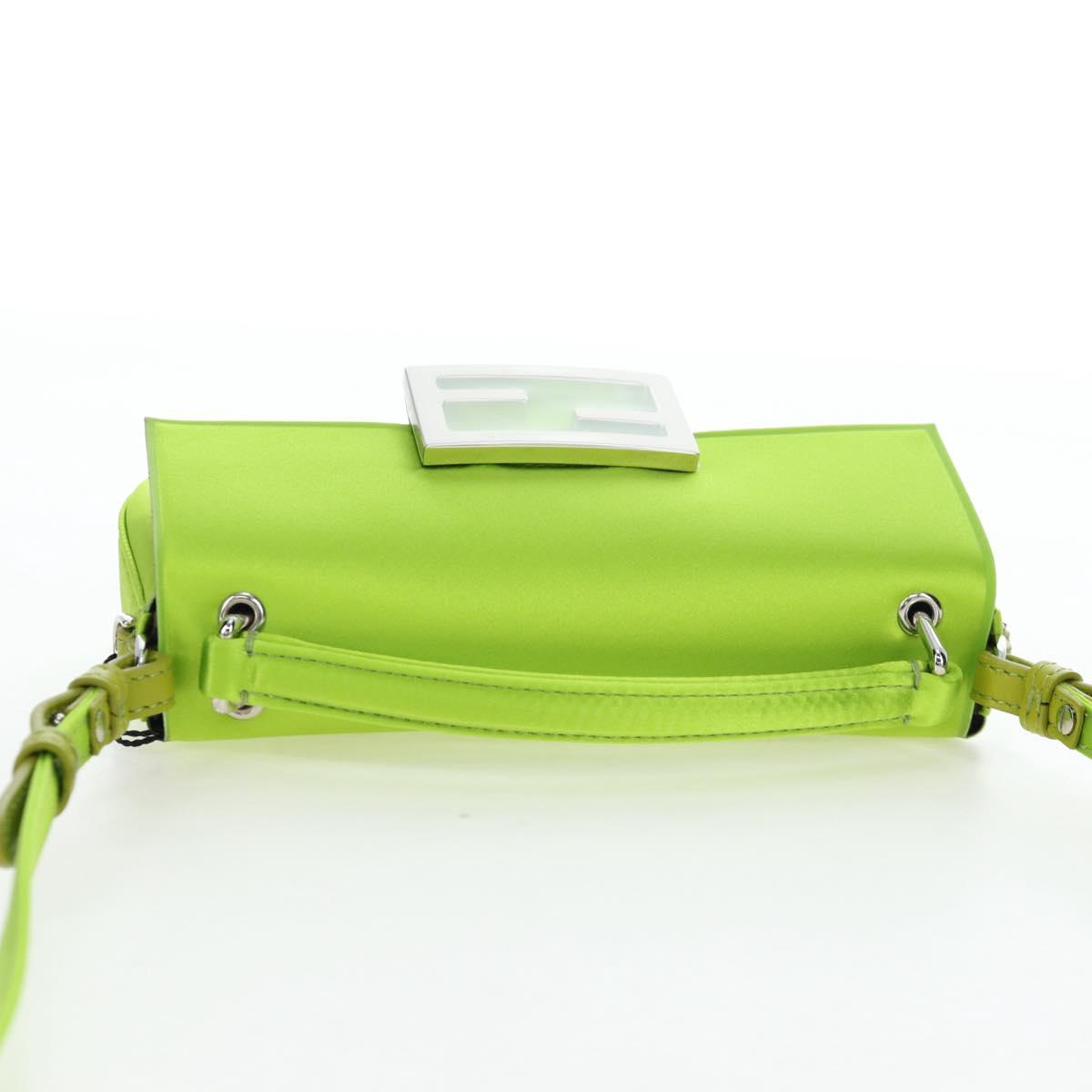 FENDI Phone Pouch Mamma Baguette Pouch Satin Green Silver Auth 196659M