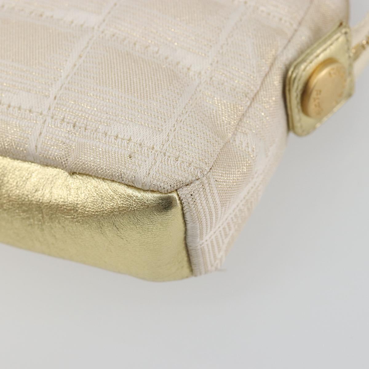 CHANEL New Travel Line Pouch Canvas Gold CC Auth 196660A