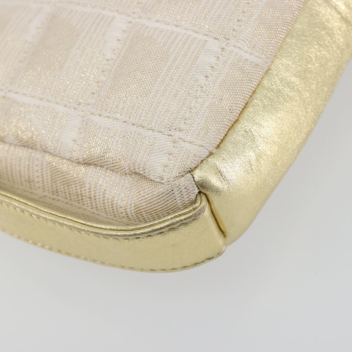 CHANEL New Travel Line Pouch Canvas Gold CC Auth 196660A