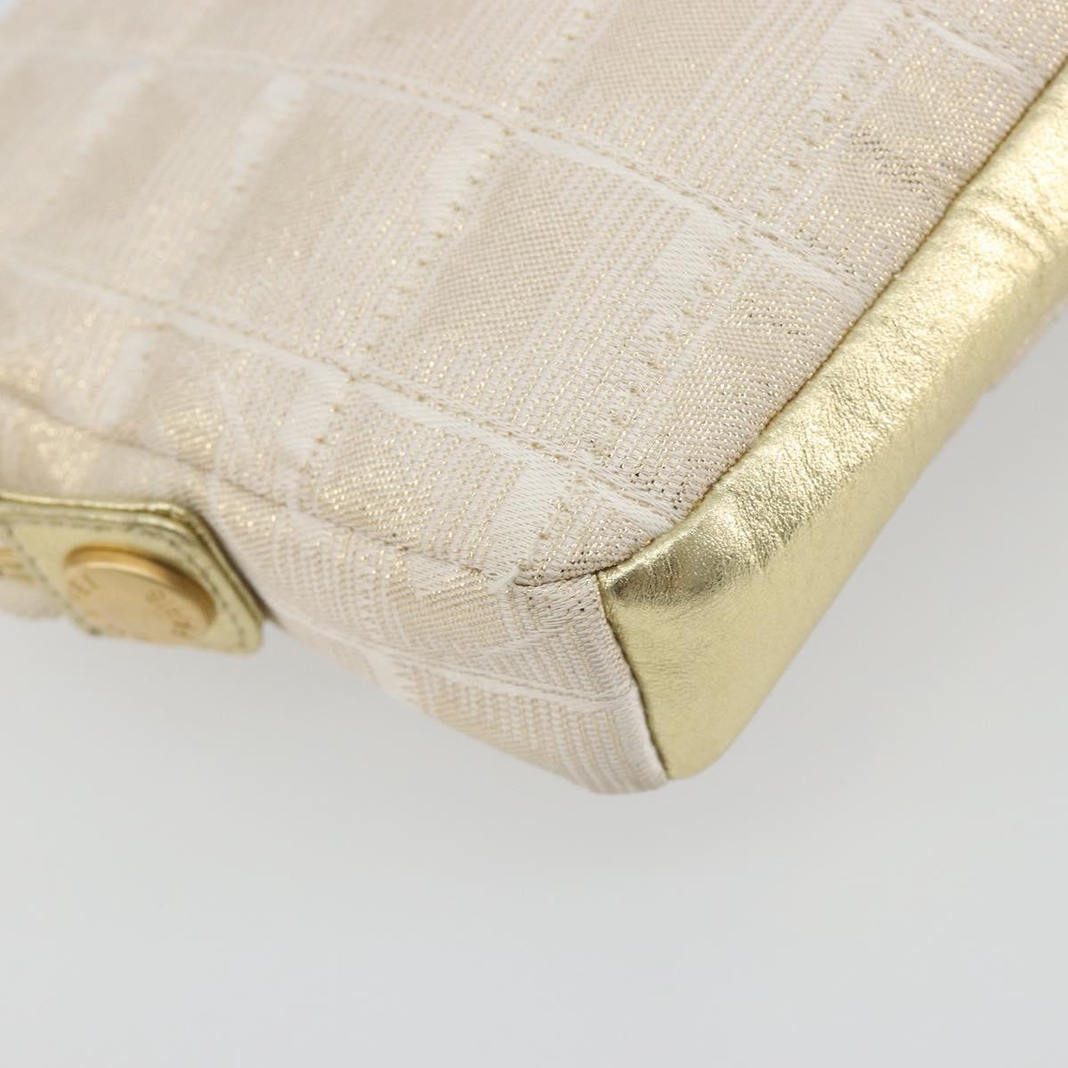 CHANEL New Travel Line Pouch Canvas Gold CC Auth 196660A