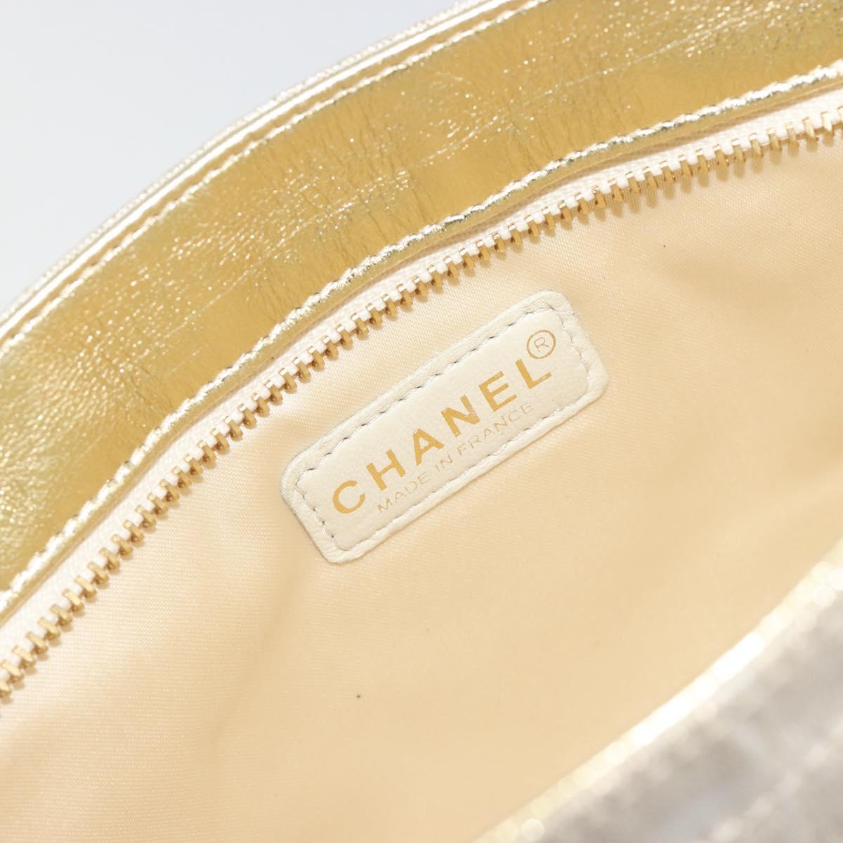 CHANEL New Travel Line Pouch Canvas Gold CC Auth 196660A