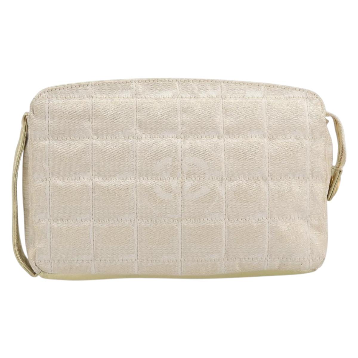 CHANEL New Travel Line Pouch Canvas Gold CC Auth 196660A