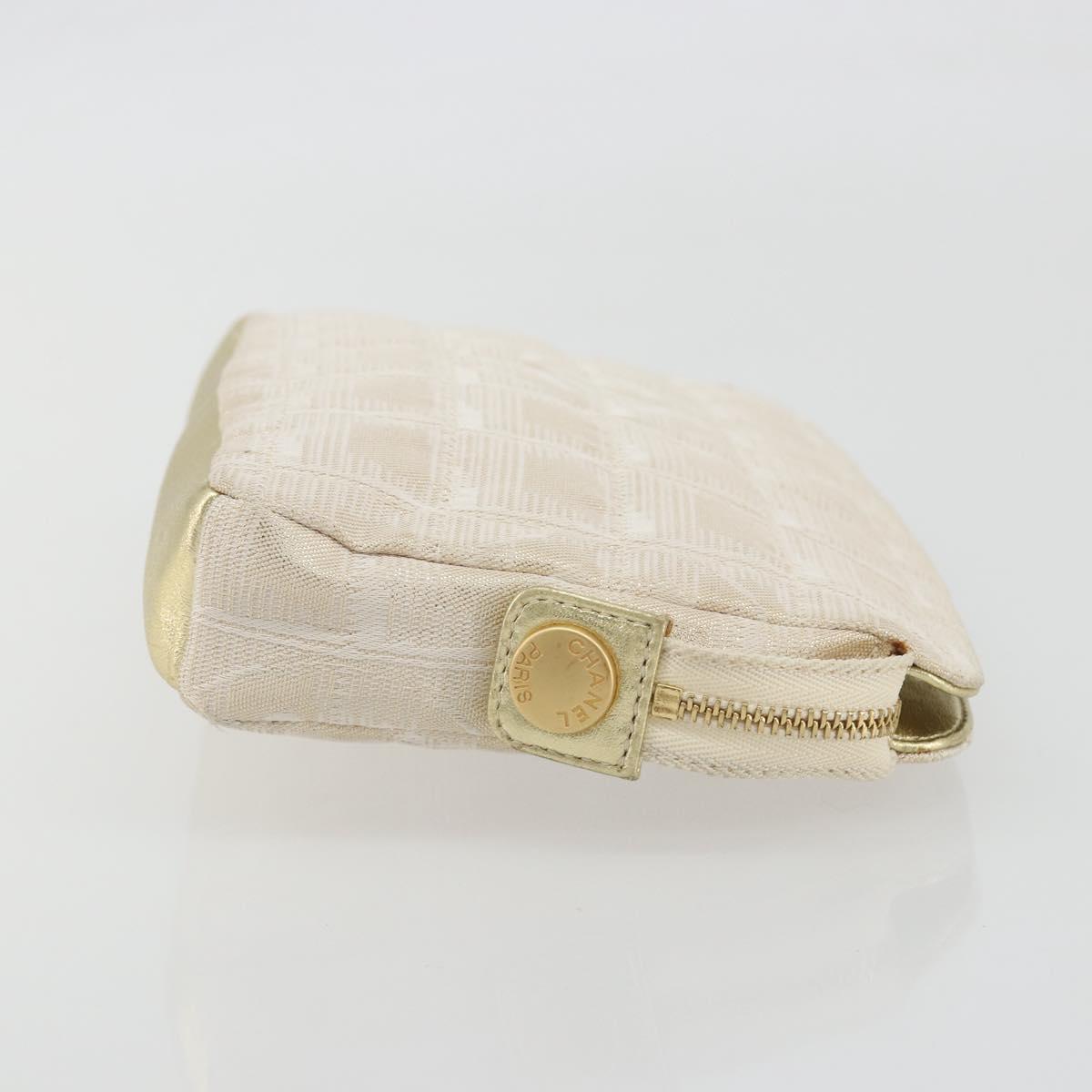 CHANEL New Travel Line Pouch Canvas Gold CC Auth 196660A