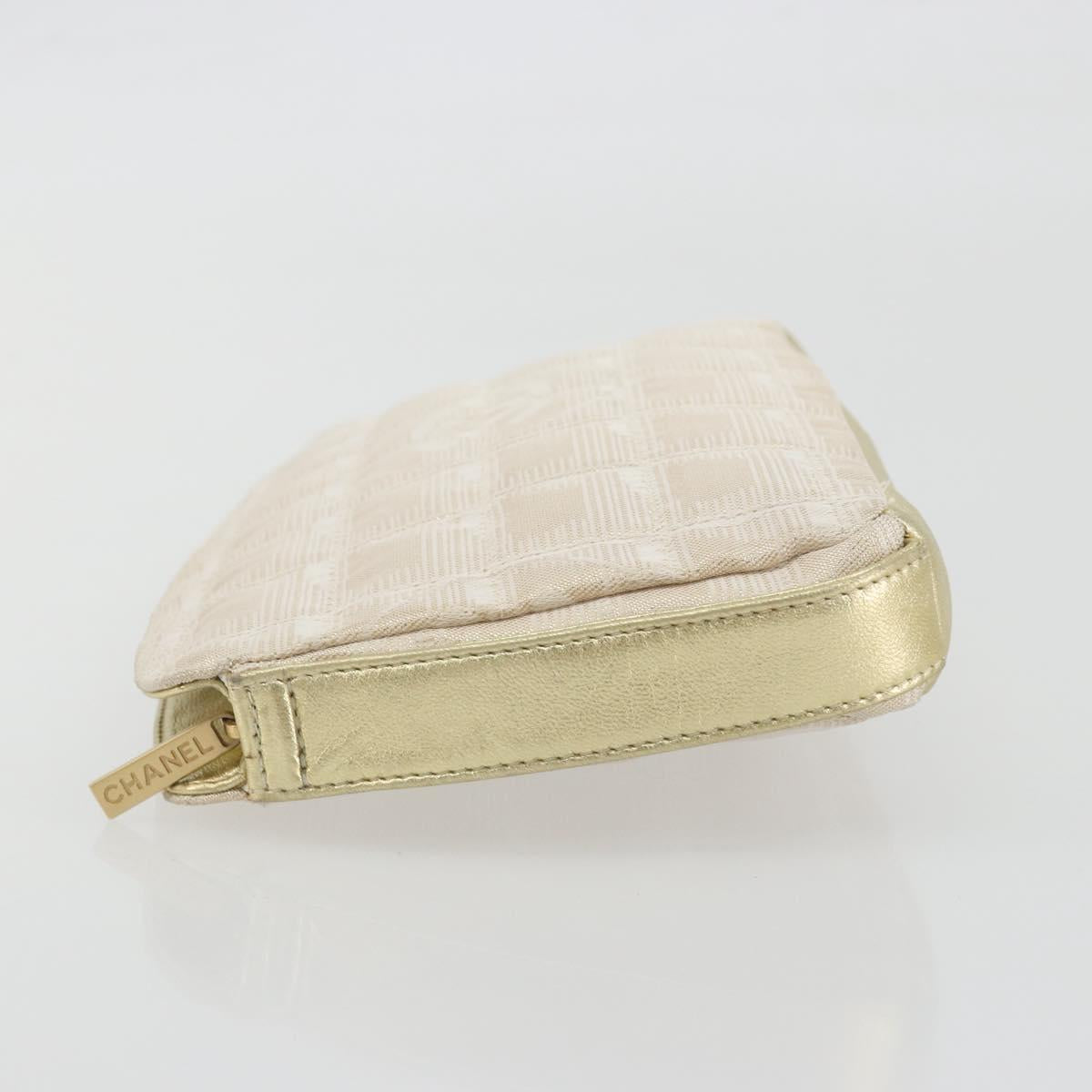 CHANEL New Travel Line Pouch Canvas Gold CC Auth 196660A