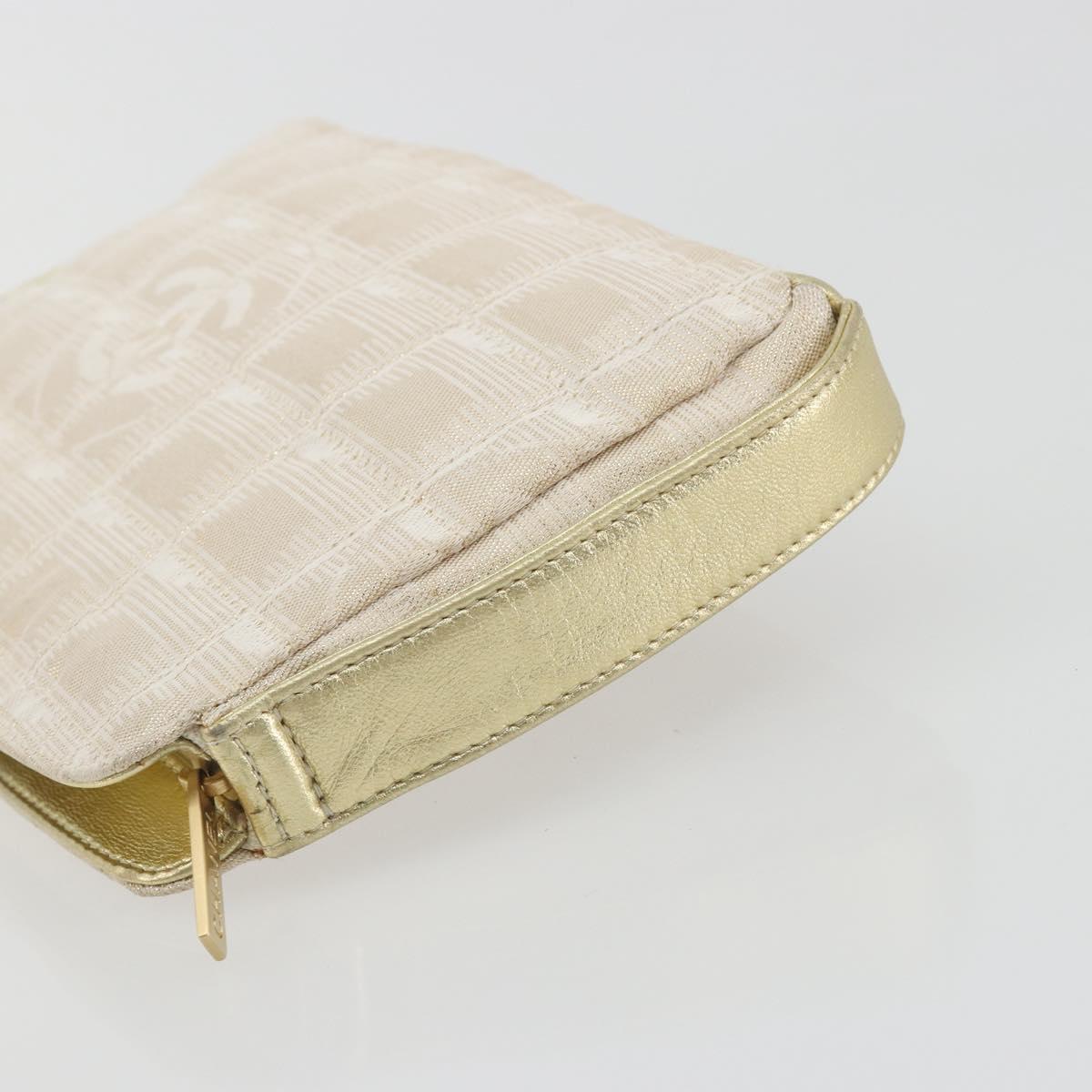 CHANEL New Travel Line Pouch Canvas Gold CC Auth 196660A