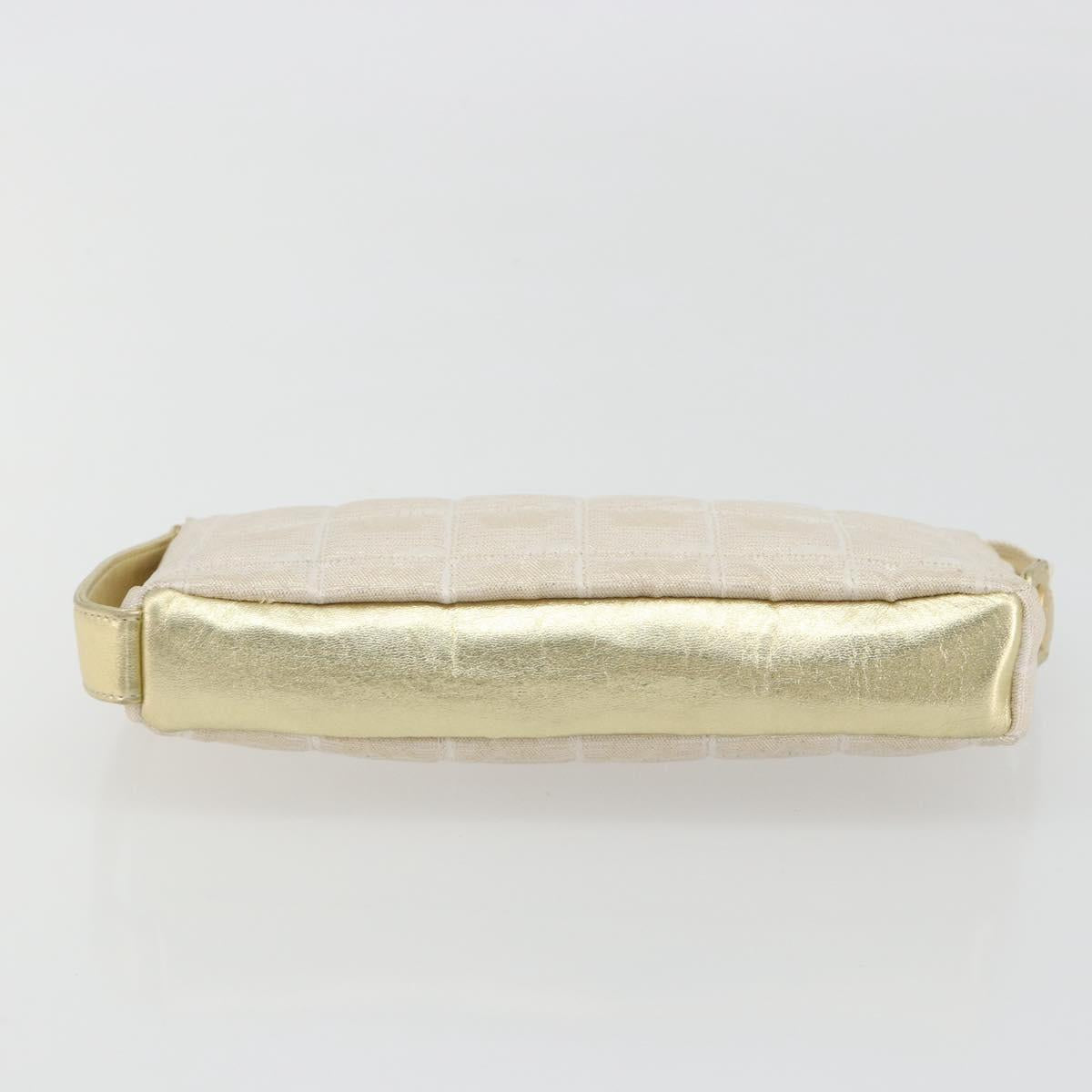 CHANEL New Travel Line Pouch Canvas Gold CC Auth 196660A