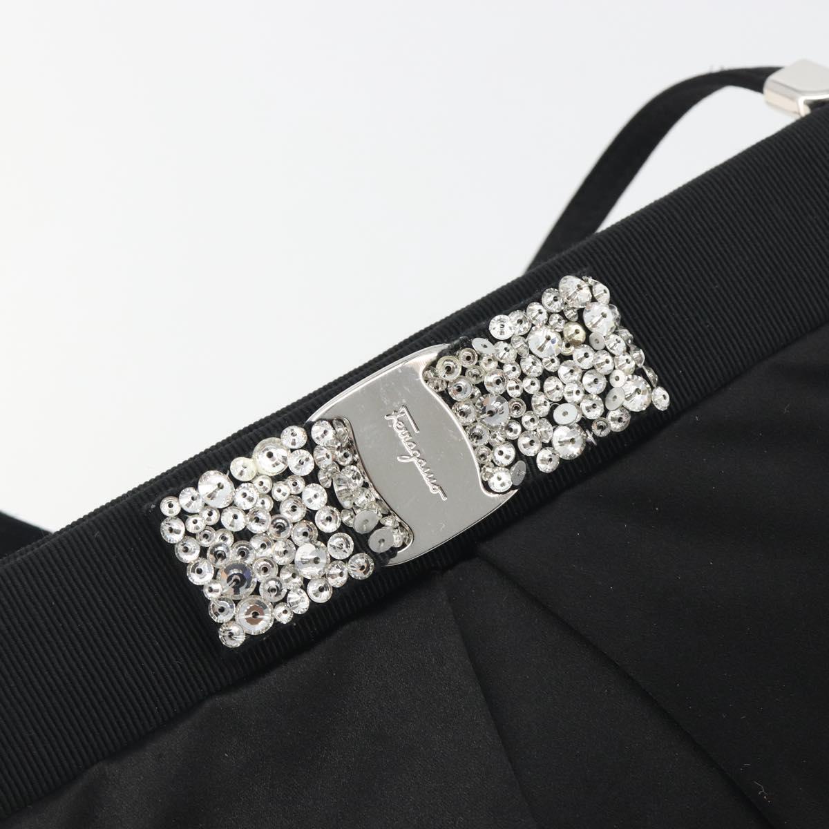 Salvatore Ferragamo Vala Shoulder Bag Satin Black Silver Auth 196662A