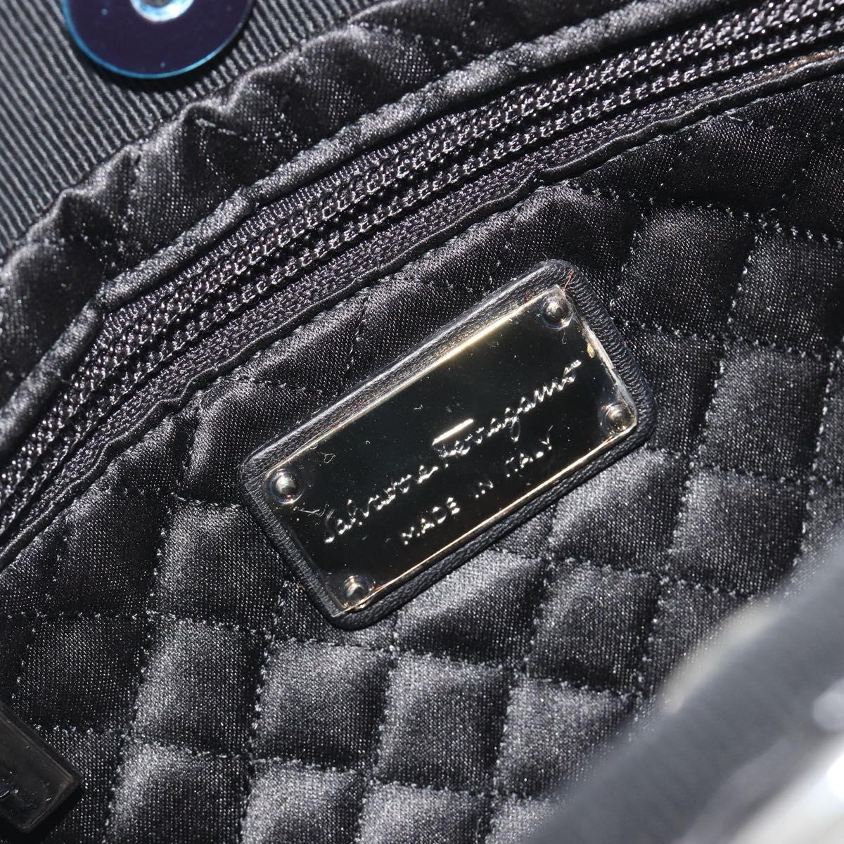 Salvatore Ferragamo Vala Shoulder Bag Satin Black Silver Auth 196662A