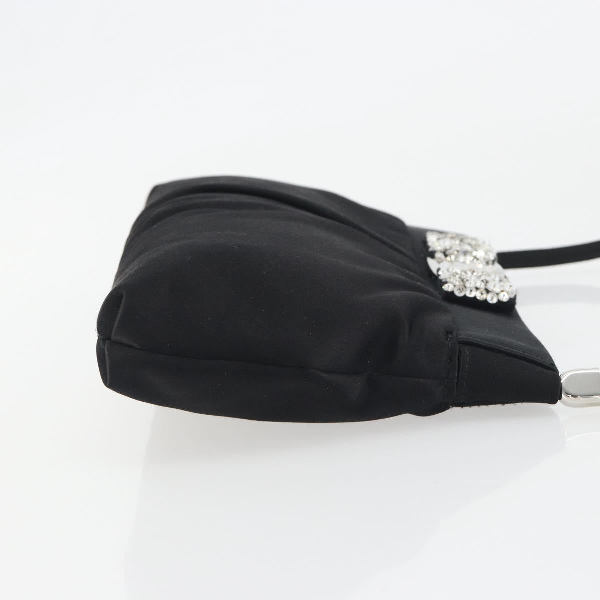 Salvatore Ferragamo Vala Shoulder Bag Satin Black Silver Auth 196662A