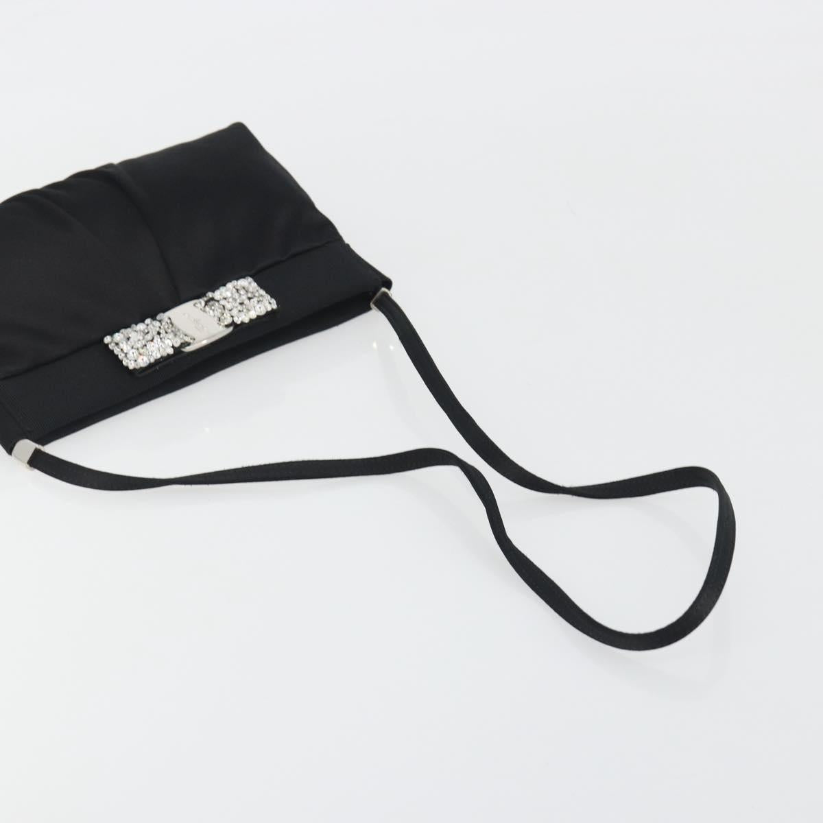 Salvatore Ferragamo Vala Shoulder Bag Satin Black Silver Auth 196662A