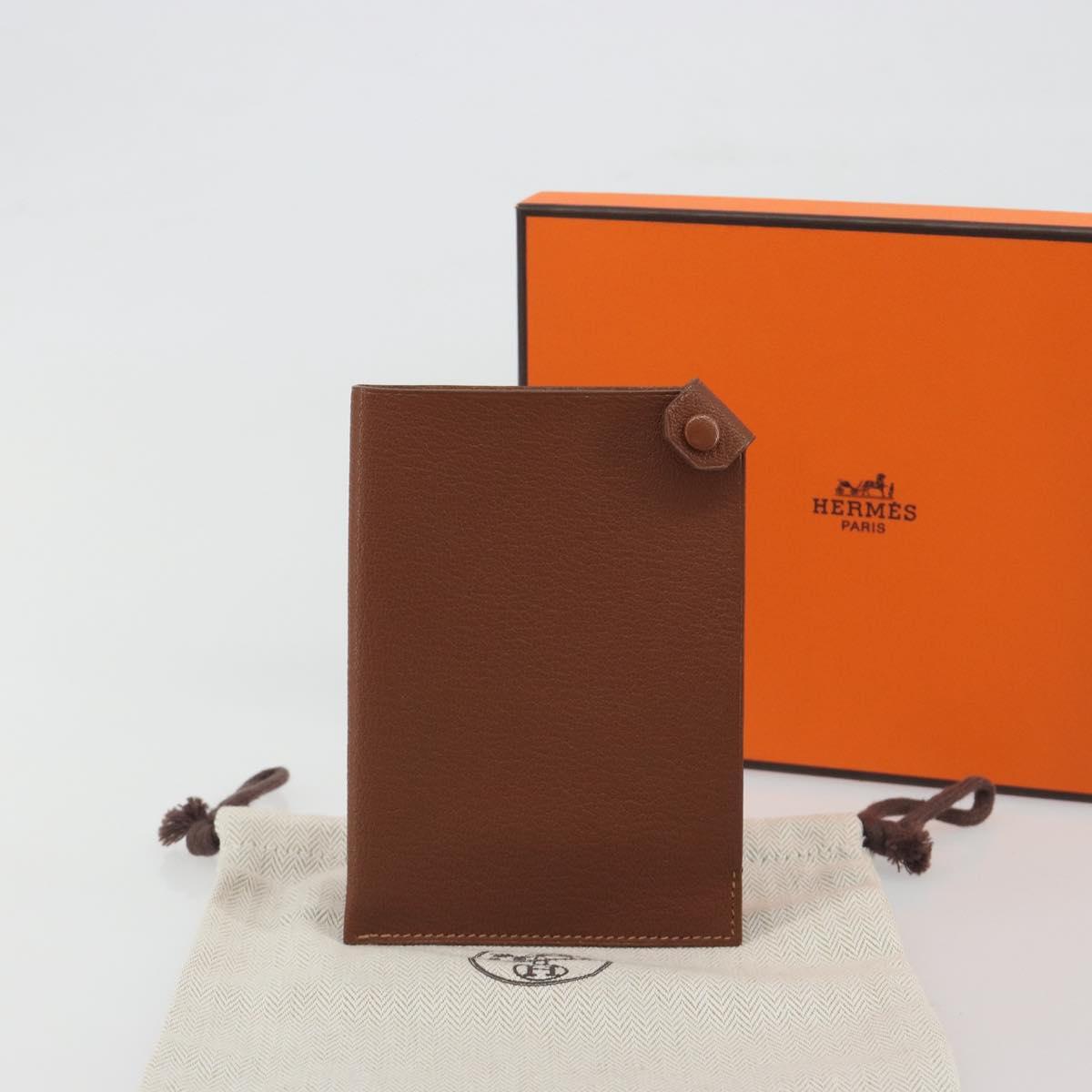 HERMES Tarmac Passport Case Leather Brown Auth 196663V