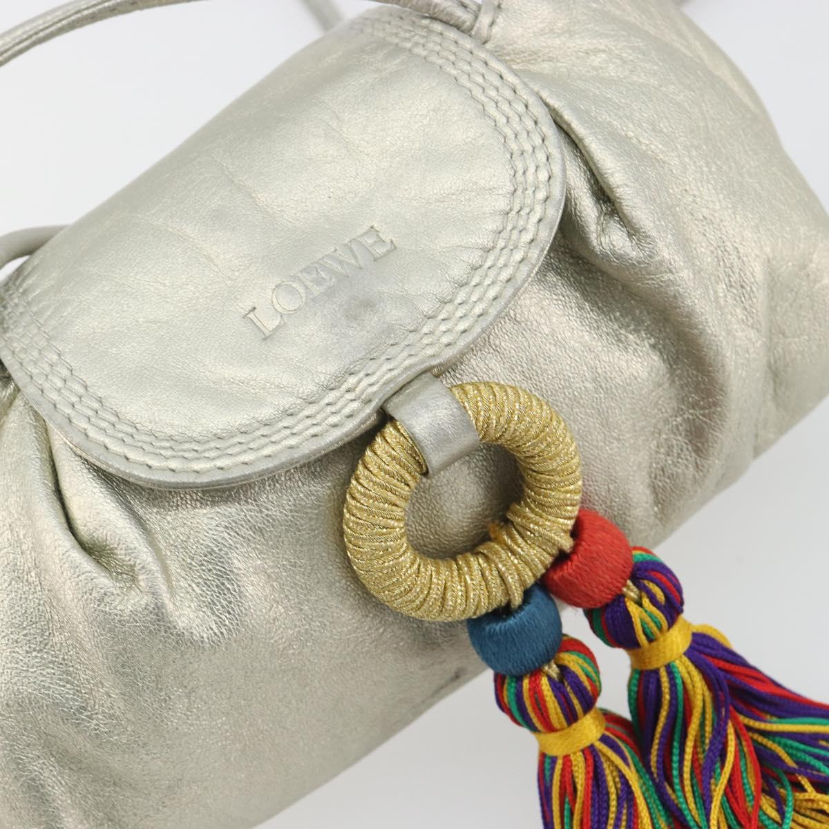 LOEWE Shoulder Bag Leather Champagne Gold Auth 196664A
