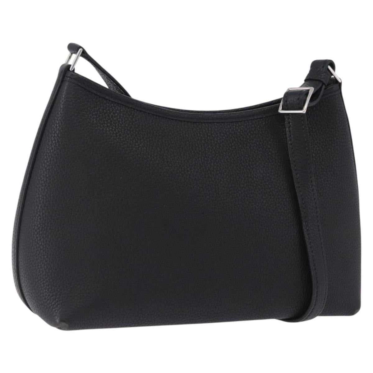 HERMES Berlango Shoulder Bag Leather Black Silver Auth 196666V