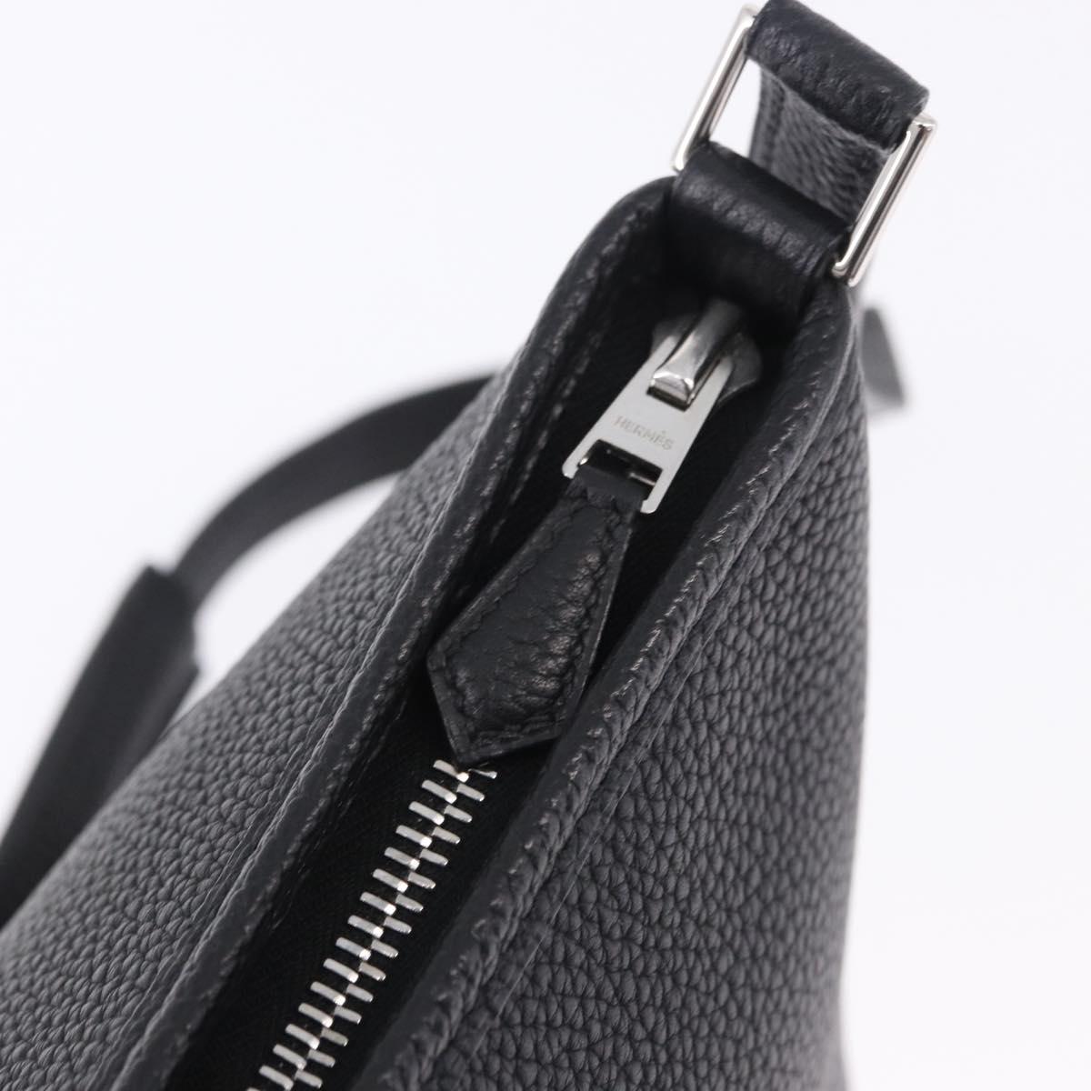HERMES Berlango Shoulder Bag Leather Black Silver Auth 196666V