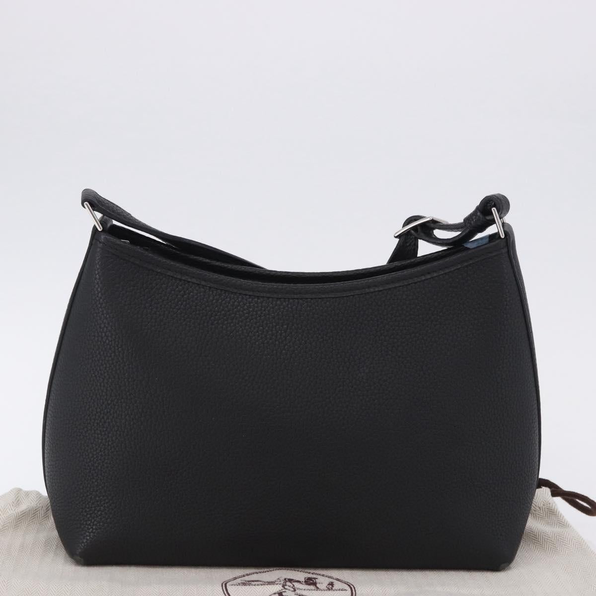 HERMES Berlango Shoulder Bag Leather Black Silver Auth 196666V