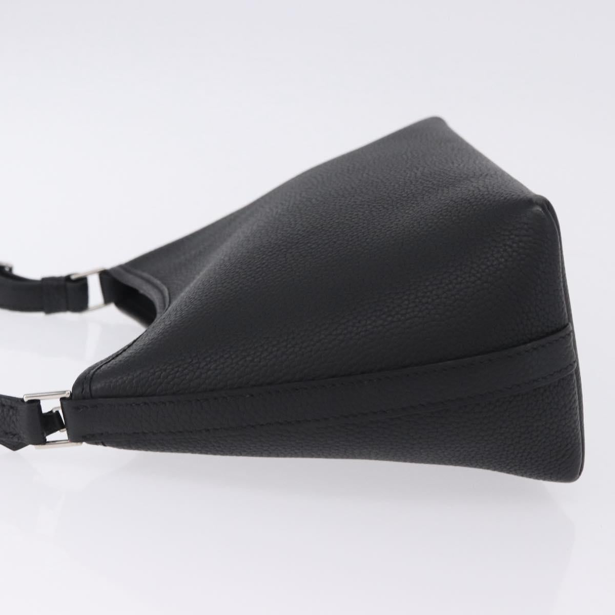 HERMES Berlango Shoulder Bag Leather Black Silver Auth 196666V