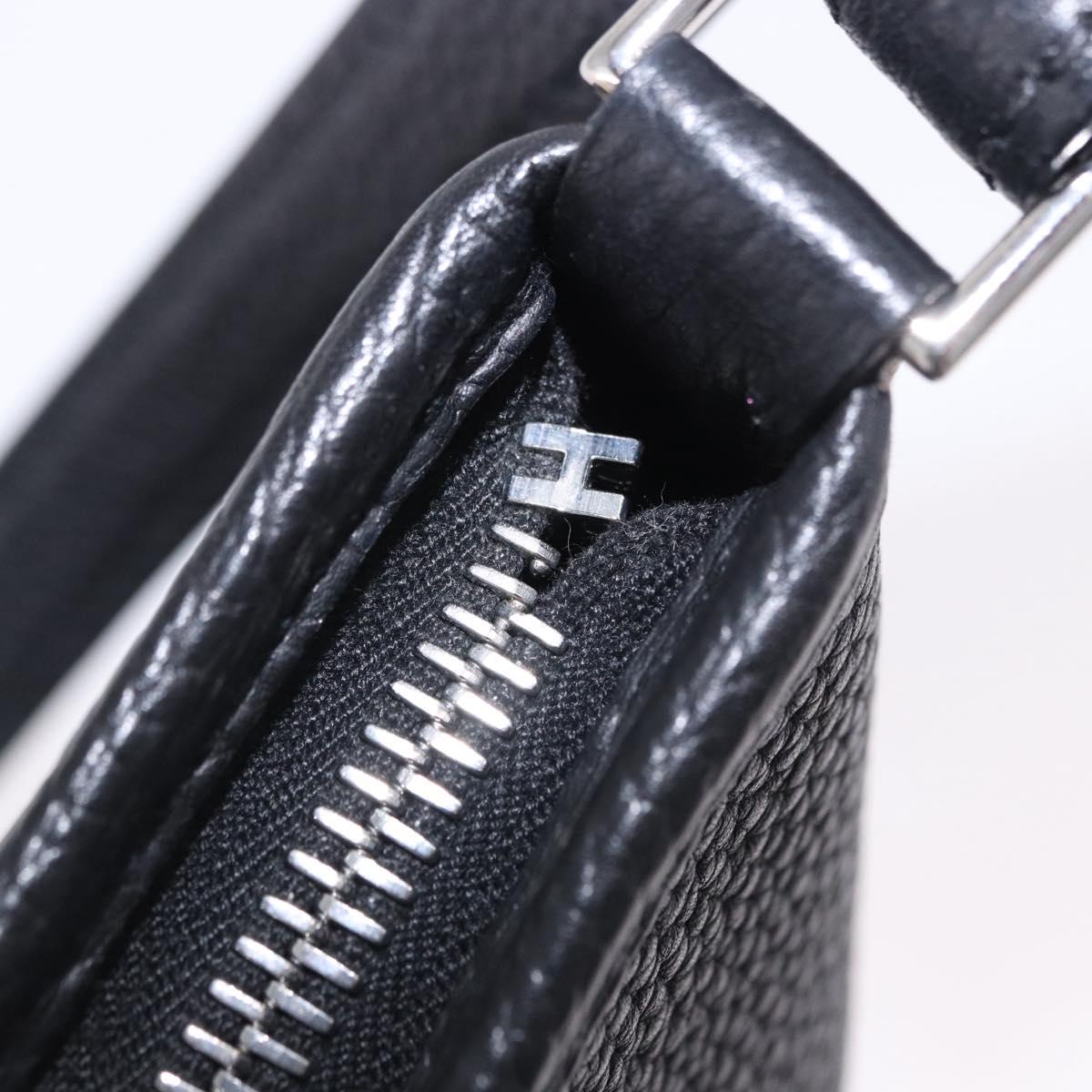 HERMES Berlango Shoulder Bag Leather Black Silver Auth 196666V