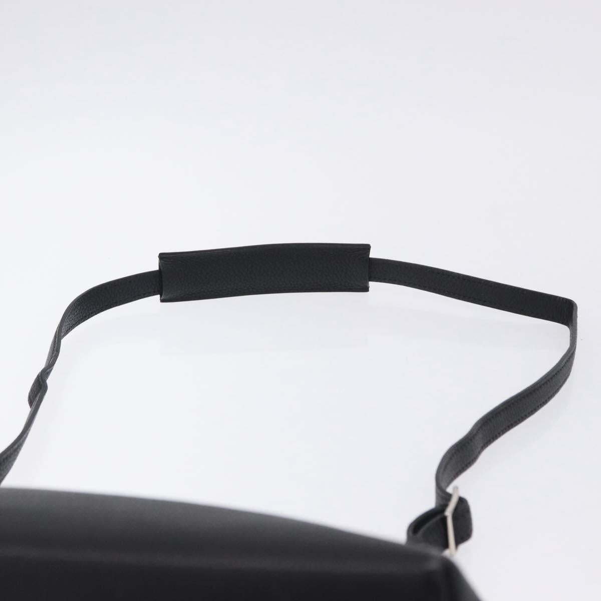 HERMES Berlango Shoulder Bag Leather Black Silver Auth 196666V