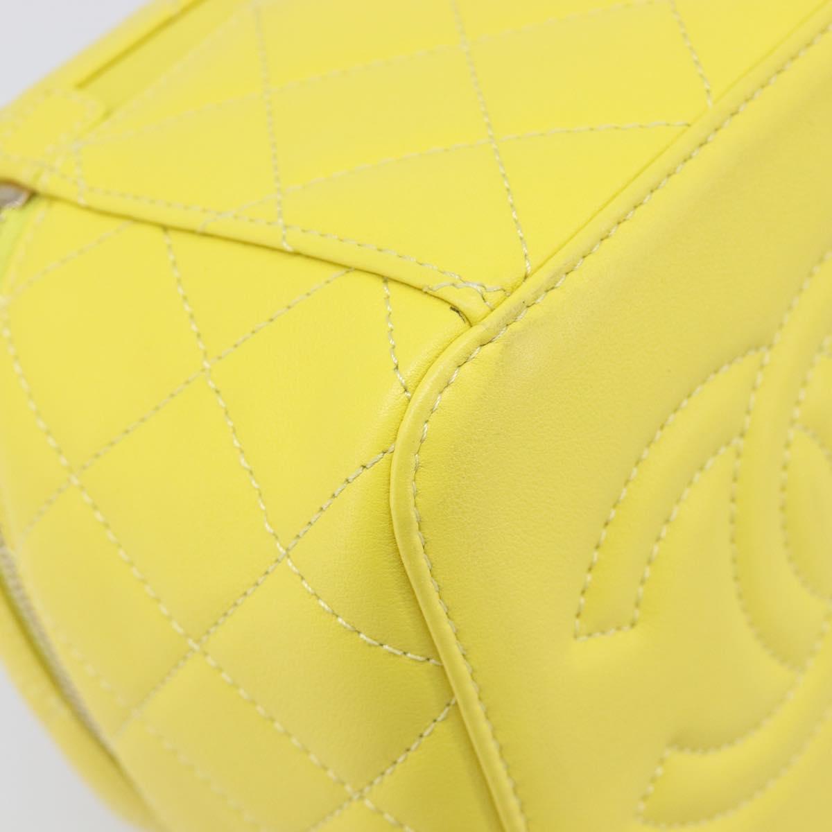 CHANEL Matelasse Chain Vanity Bag Lamb Skin 2way Yellow Gold CC Auth 196667M
