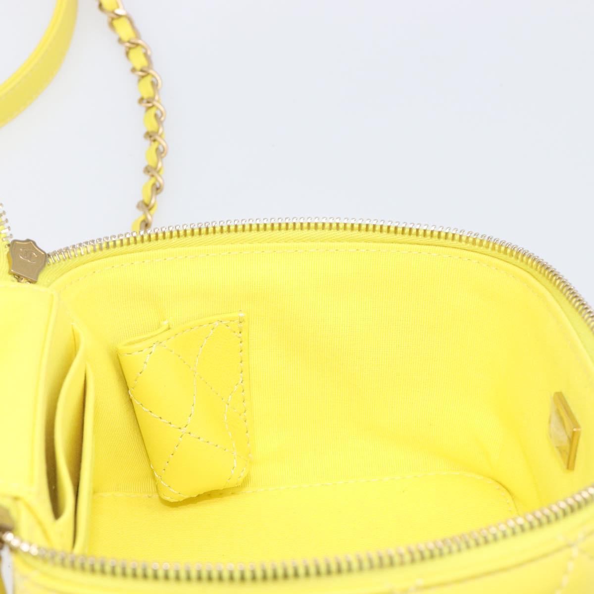 CHANEL Matelasse Chain Vanity Bag Lamb Skin 2way Yellow Gold CC Auth 196667M