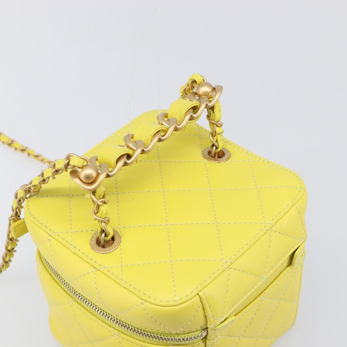 CHANEL Matelasse Chain Vanity Bag Lamb Skin 2way Yellow Gold CC Auth 196667M